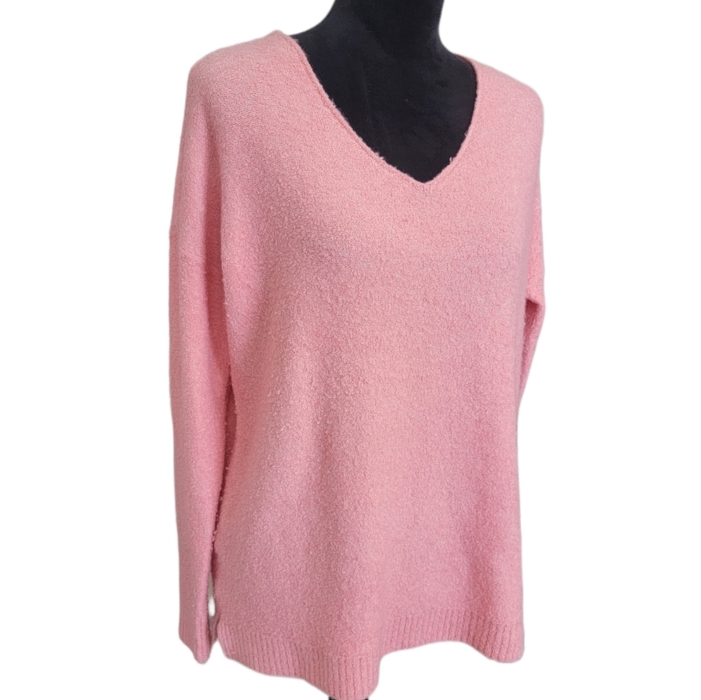 Ann Taylor Loft Bubblegum Pink Fuzzy Wool Blend V-Neck Sweater